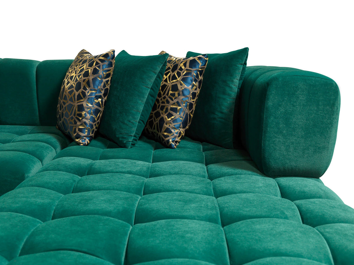 HURLEY Green Velvet 141" Wide Double Chaise Sectional