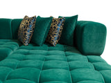 HURLEY Green Velvet 141" Wide Double Chaise Sectional