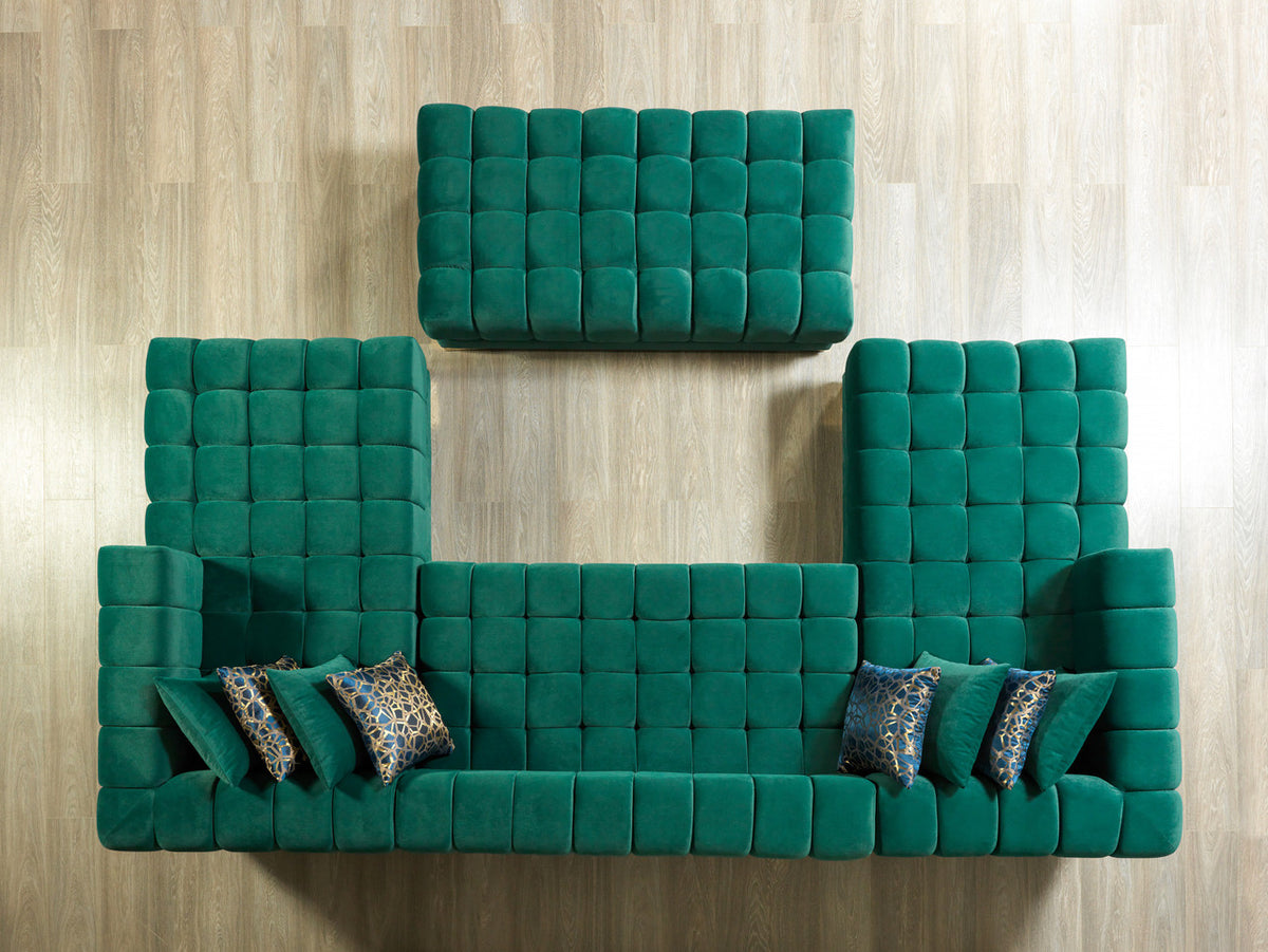HURLEY Green Velvet 141" Wide Double Chaise Sectional