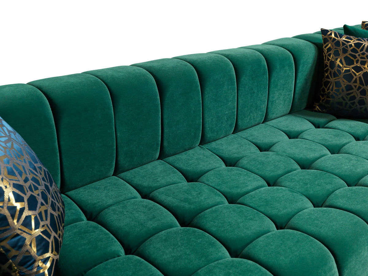 HURLEY Green Velvet 141" Wide Double Chaise Sectional