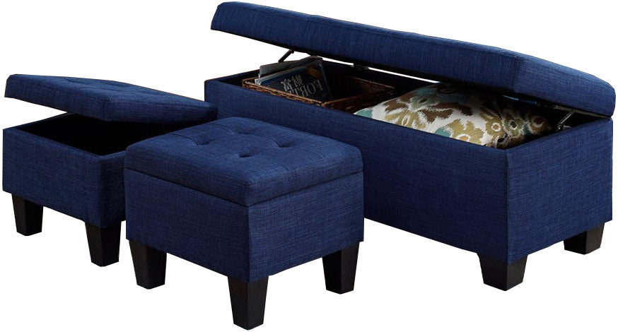 Hank Blue Bench & Ottomans