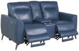 IMANI Blue Top Grain Leather Power Reclining Loveseat