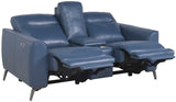 IMANI Blue Top Grain Leather Power Reclining Loveseat