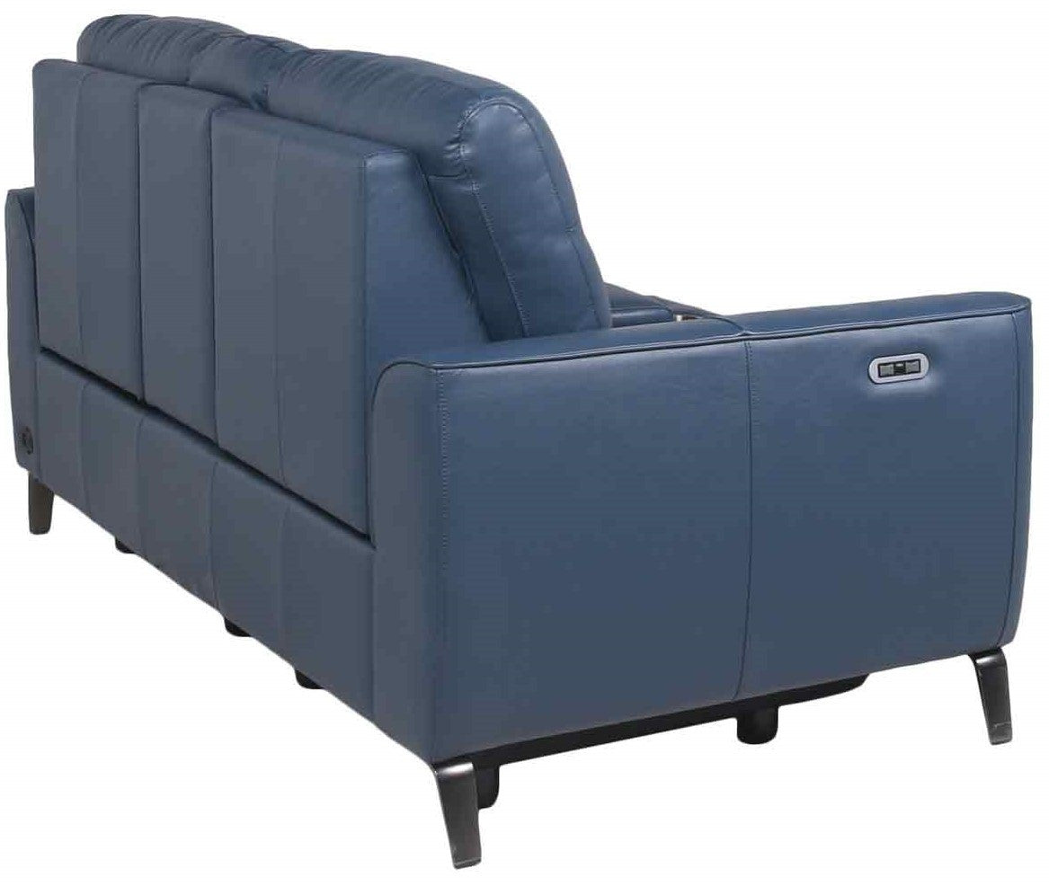IMANI Blue Top Grain Leather Power Reclining Loveseat