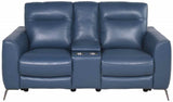 IMANI Blue Top Grain Leather Power Reclining Loveseat