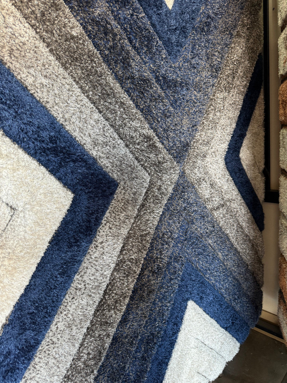 TIMBERVIEW Navy Blue & Gray 9' x 12' Shaggy 3D Area Rug