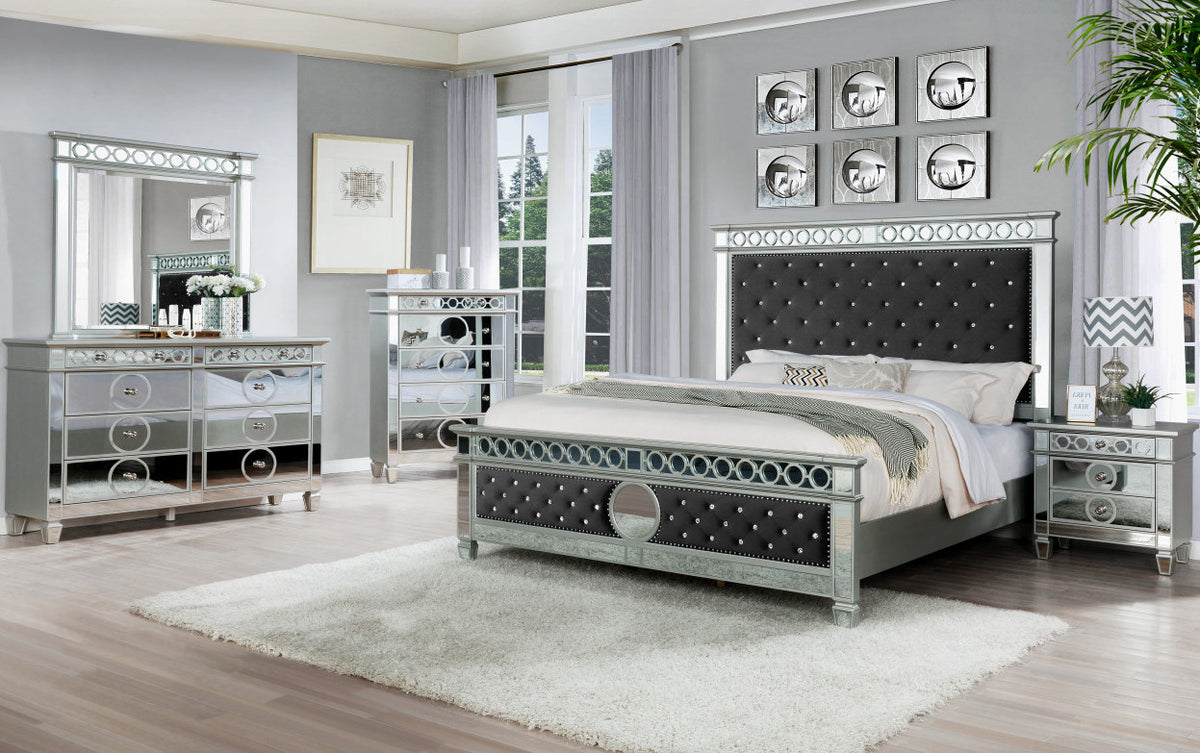 INSIGNA Dark Gray Velvet & Mirror Bedroom Set