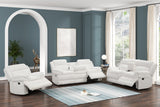 IRENE White Corduroy Reclining Sofa & Loveseat With Power Outlet