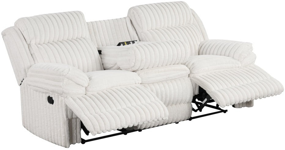 IRENE White Corduroy Reclining Sofa & Loveseat With Power Outlet