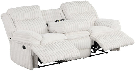 IRENE White Corduroy Reclining Sofa & Loveseat With Power Outlet