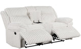 IRENE White Corduroy Reclining Sofa & Loveseat With Power Outlet