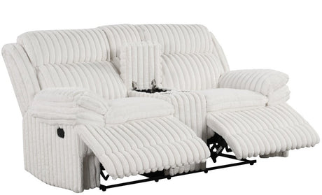 IRENE White Corduroy Reclining Sofa & Loveseat With Power Outlet