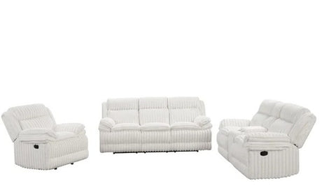 IRENE White Corduroy Reclining Sofa & Loveseat With Power Outlet