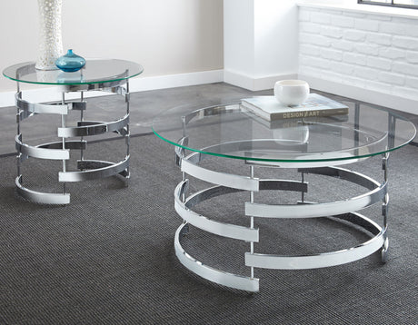 JAIK Chrome Metal & Clear Glass 35" Wide Round Coffee Table