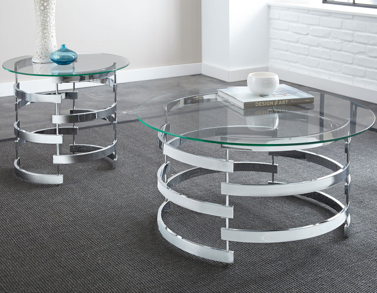 JAIK Chrome Metal & Clear Glass 23" Wide Round End Table