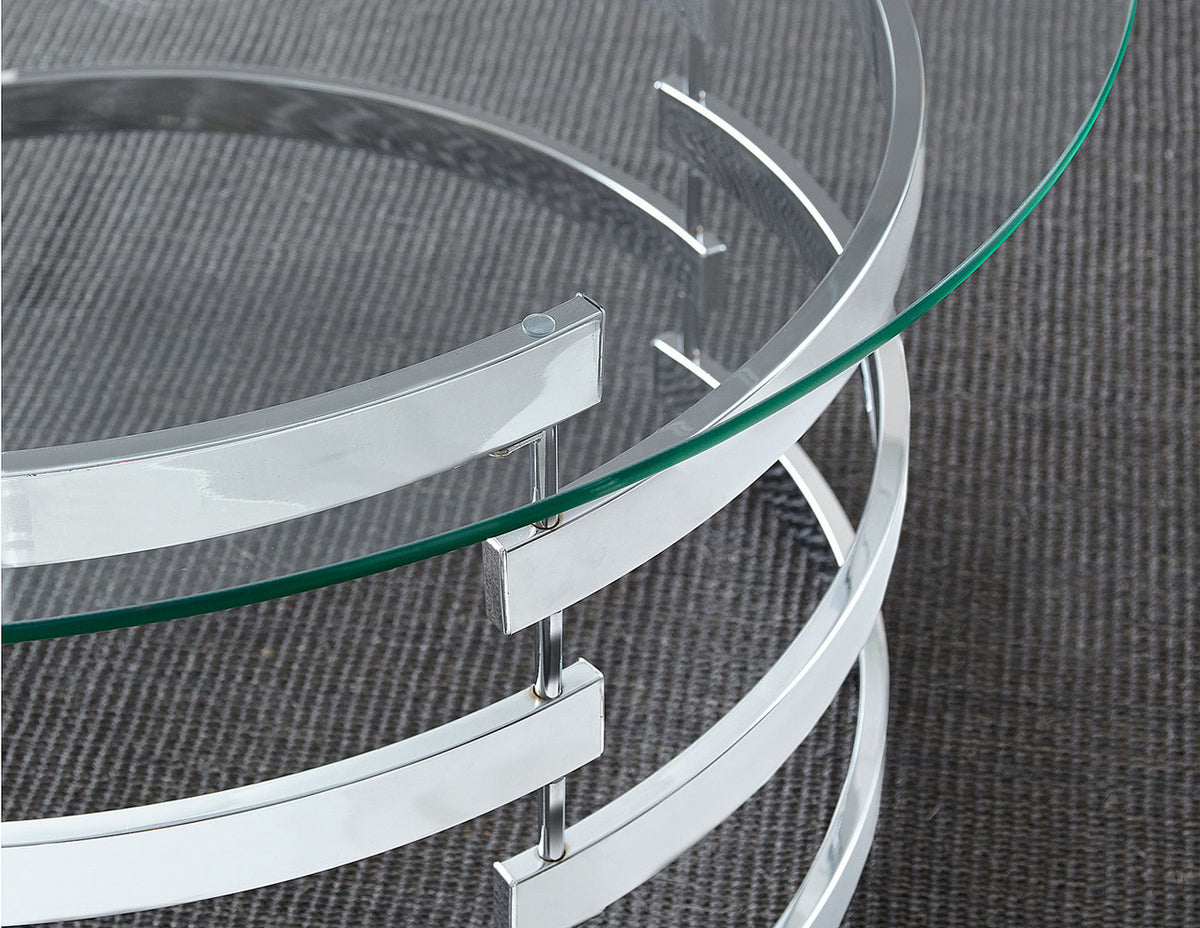 JAIK Chrome Metal & Clear Glass 35" Wide Round Coffee Table
