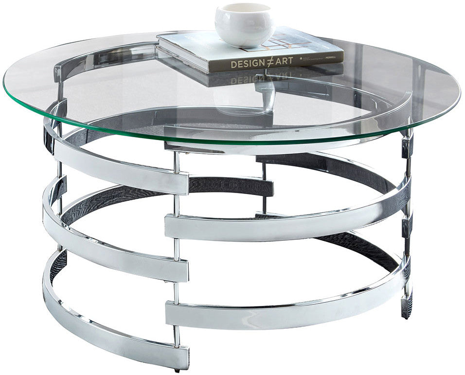 JAIK Chrome Metal & Clear Glass 35" Wide Round Coffee Table
