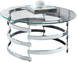 JAIK Chrome Metal & Clear Glass 35" Wide Round Coffee Table