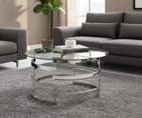 JAIK Chrome Metal & Clear Glass 35" Wide Round Coffee Table