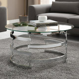 JAIK Chrome Metal & Clear Glass 35" Wide Round Coffee Table