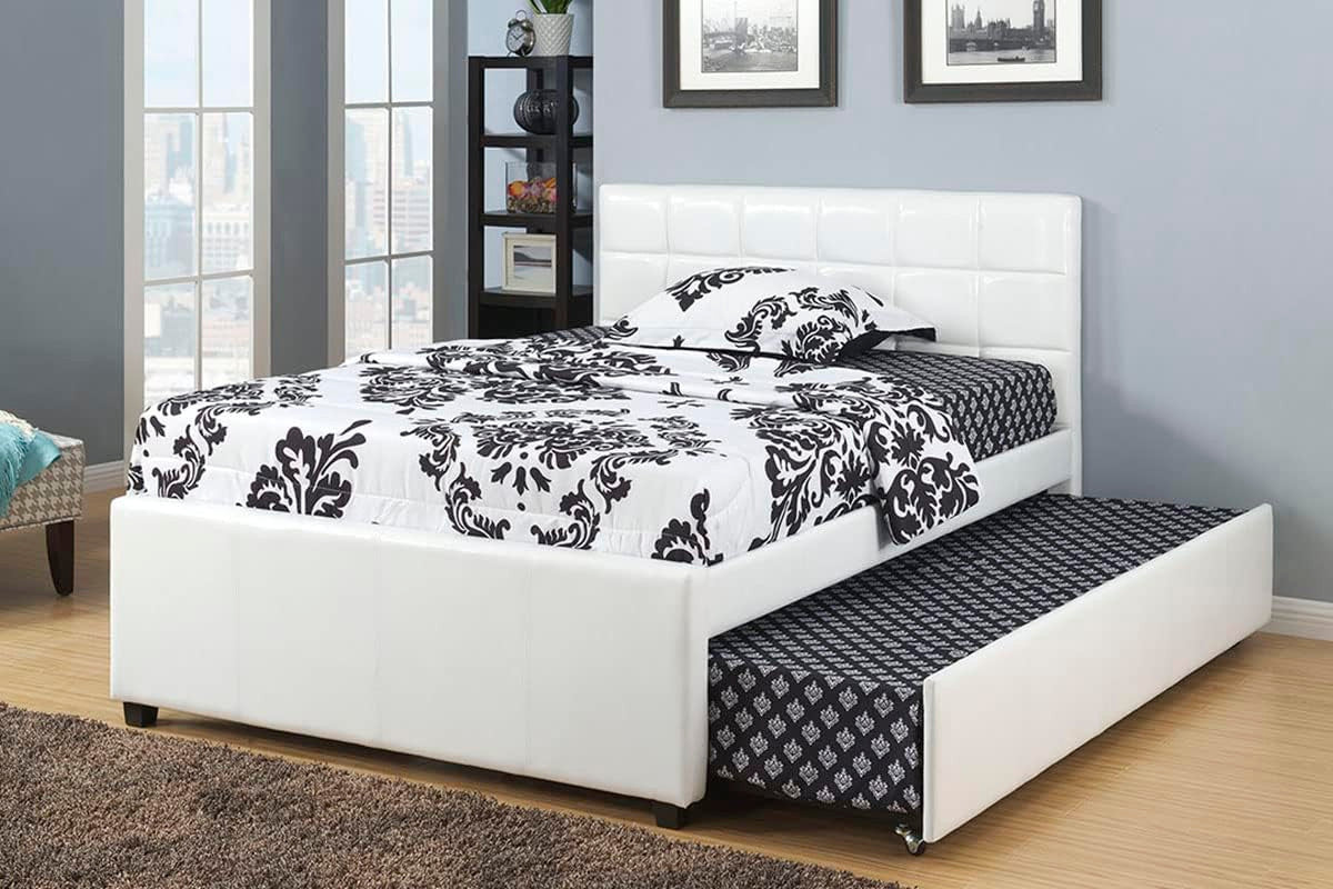 JANNA White Platform Bed with Twin Trundle