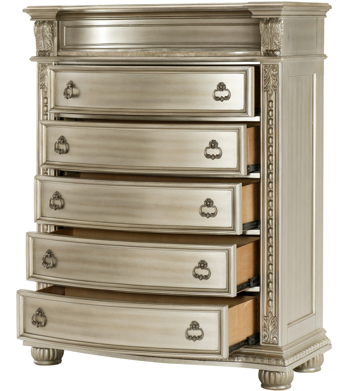 JARISSA Silver Bedroom Set with Real Marble