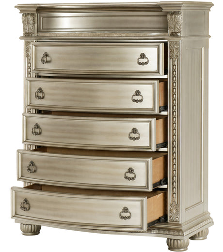 JARISSA Silver Bedroom Set with Real Marble