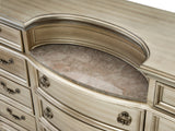 JARISSA Silver 69" x 90" Height Dresser & Mirror with Marble Tops