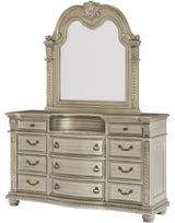 JARISSA Silver 69" x 90" Height Dresser & Mirror with Marble Tops