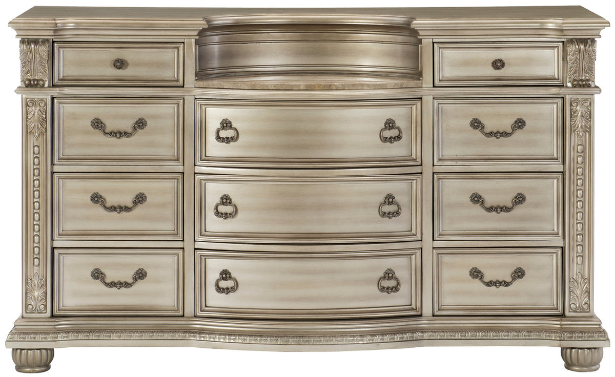 JARISSA Silver 69" x 41" Height Dresser with Marble Top