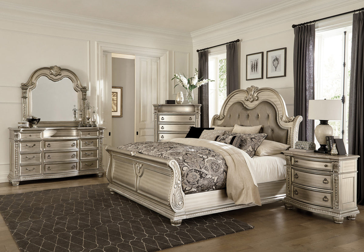 JARISSA Silver 69" x 41" Height Dresser with Marble Top