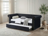 JAYME Black Velvet 96" Wide x 37" Height Daybed with Trundle