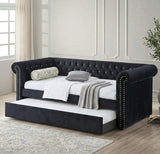 JAYME Black Velvet 96" Wide x 37" Height Daybed with Trundle