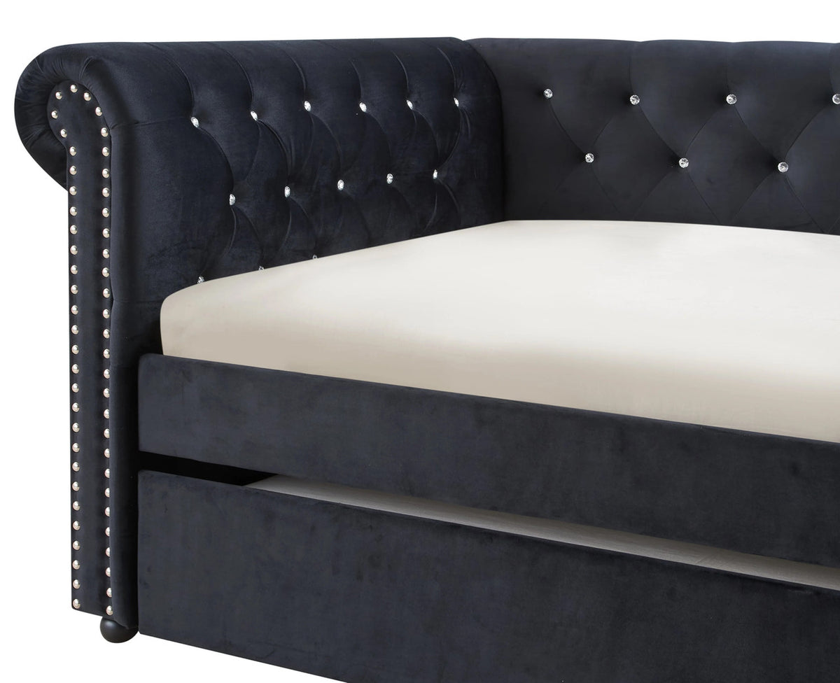 JAYME Black Velvet 96" Wide x 37" Height Daybed with Trundle