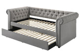 JAYME Gray Linen 96" Wide x 37" Height Daybed with Trundle
