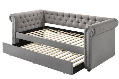 JAYME Gray Linen 96" Wide x 37" Height Daybed with Trundle