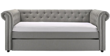JAYME Gray Linen 96" Wide x 37" Height Daybed with Trundle