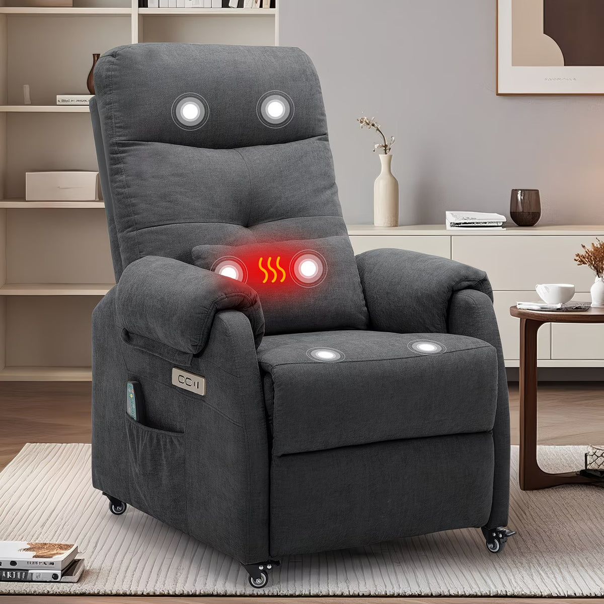 JEANNE Dark Gray 24" Wide x 38" Height Power Recliner Chair with Heating