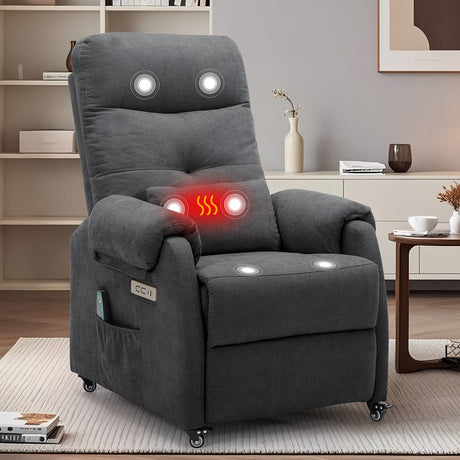 JEANNE Dark Gray 24" Wide x 38" Height Power Recliner Chair with Heating