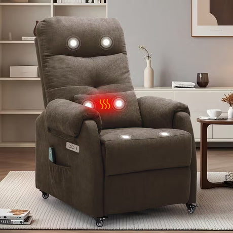 JEANNE Brown 24" Wide x 38" Height Power Recliner Chair with Heating