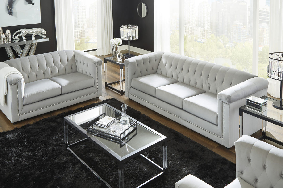 GEMINA Neutral Gray Velvet Sofa & Loveseat