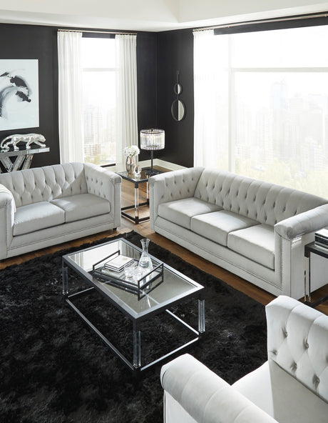 GEMINA Neutral Gray Velvet 93" Wide Sofa