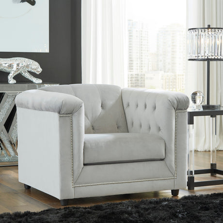 GEMINA Neutral Gray Velvet 42" Wide Arm Chair
