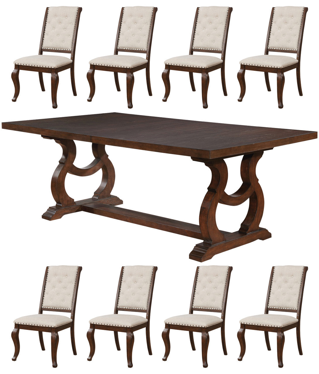JILIAN Dark Brown 9 Piece Dining Room Set