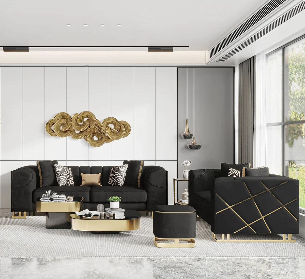 JOAO Black Luxury Sofa & Loveseat