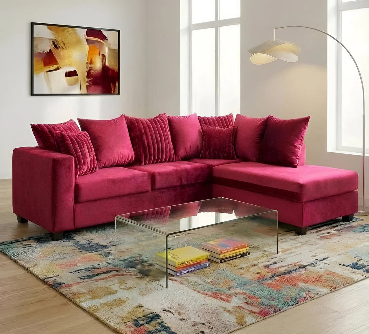 JOICO Fuchsia Velvet & Corduroy 107" x 80" Sectional