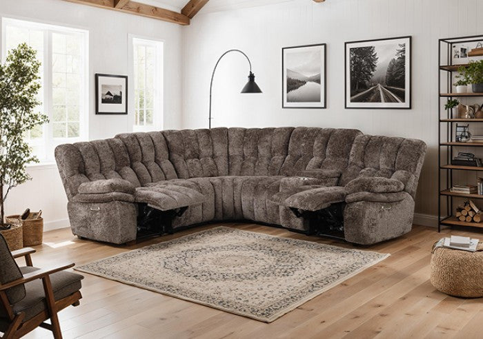 JOVIE Brown Power 101" Wide Sectional with 2 Recliners