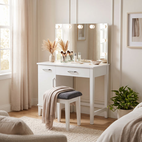JUDY White 36" Wide LED Vanity & Stool (RTA)