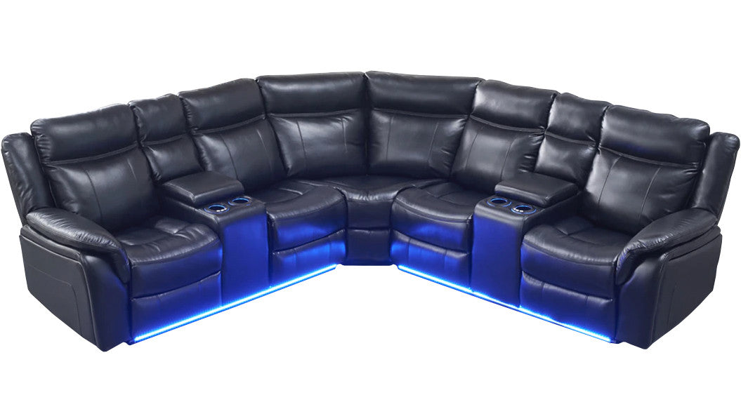 Jaxson Black Leatherette LED Powered Sectional