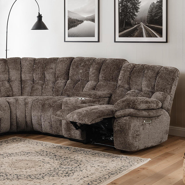 JOVIE Brown Power 101" Wide Sectional with 2 Recliners